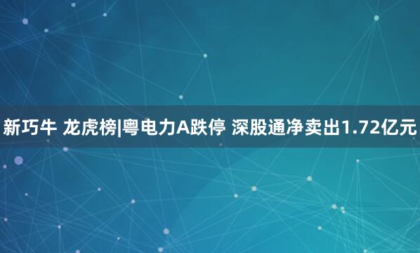 新巧牛 龙虎榜|粤电力A跌停 深股通净卖出1.72亿元